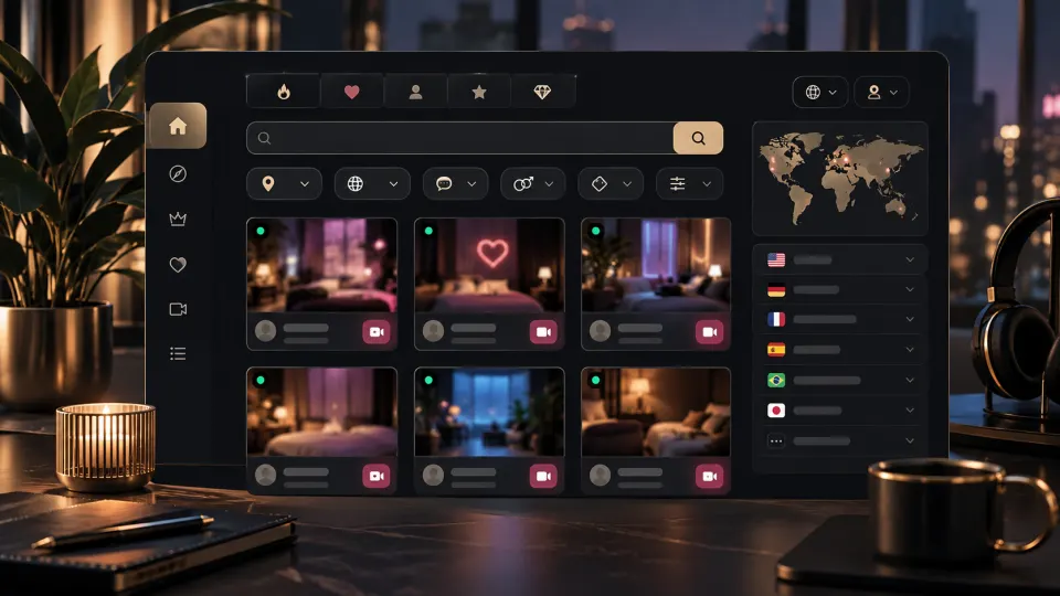Neutral illustration of the Compare cam-to-cam sites with fresh live listings live cam finder with cards, filters and a search path